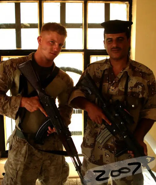 Danny in the Marine Corps alongside an Iraqi soldier, 2007